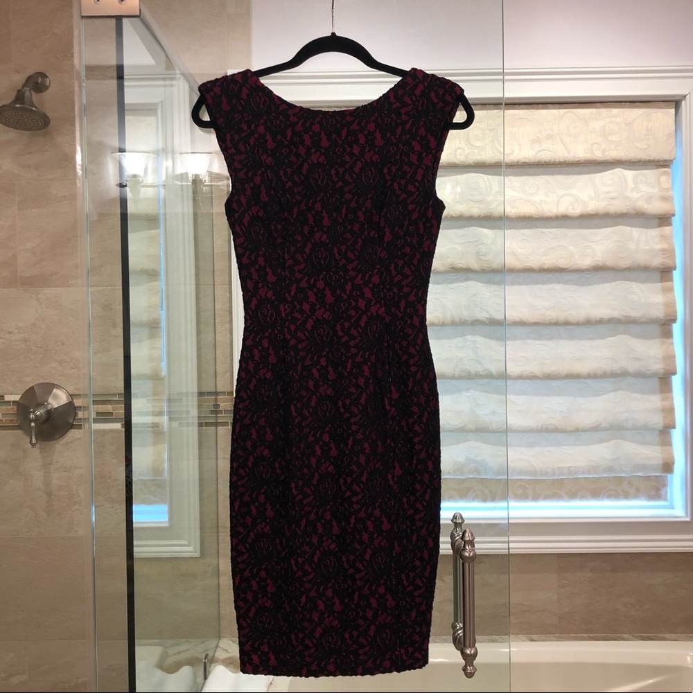French Connection black & pink lace dress